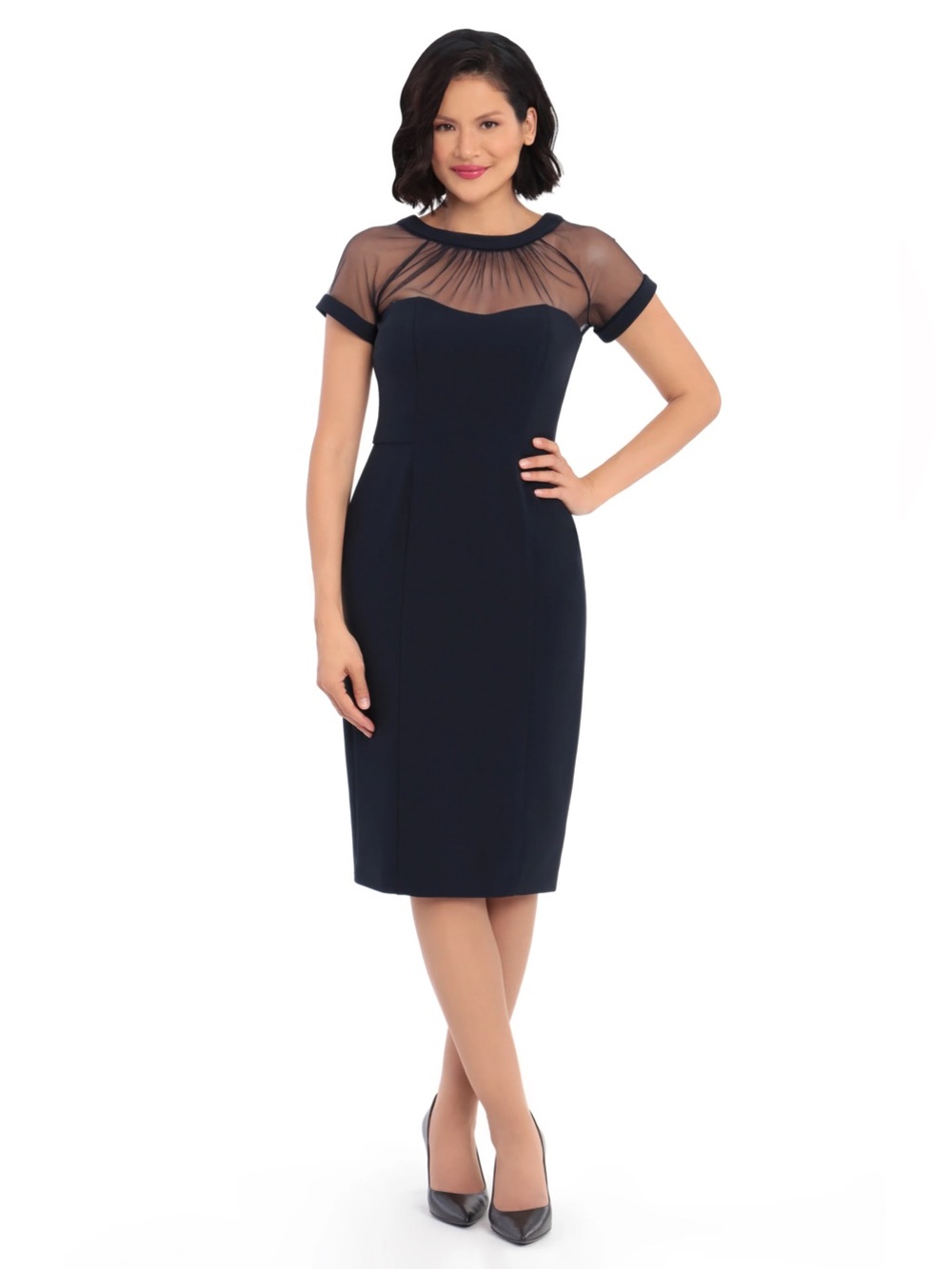 Maggy London Navy Illusion Mesh Sheath Dress NWT Size 8